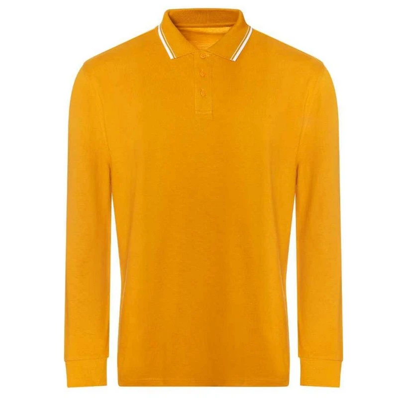 Image of AWDis AWDis Men Tipped Long-Sleeved Polo Shirt in Mustard Size: Small Mustard S Male 5063300462980
