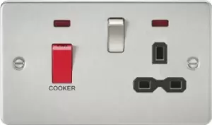 Image of KnightsBridge Flat plate 45A DP switch and 13A switched socket with neon - brushed chrome with Black insert