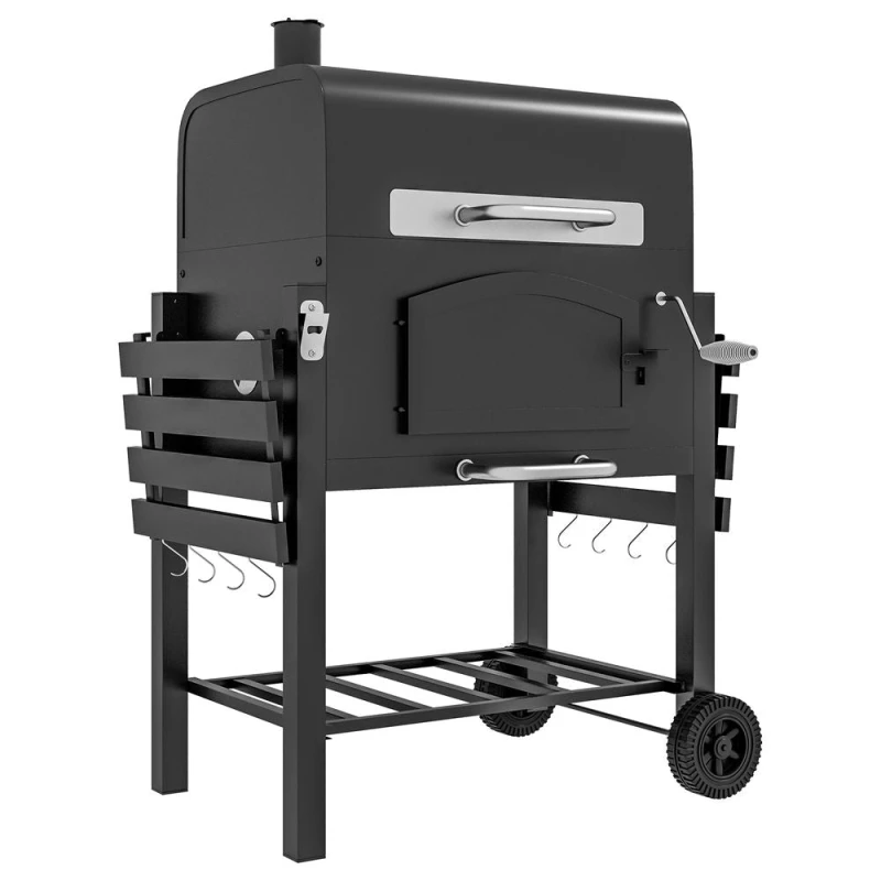 Image of Outsunny Portable Charcoal BBQ Grill Smoker w/ Folding Shelves Thermometer Bottle Opener Black