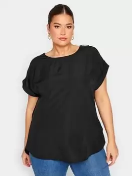Image of Yours Tab Short Sleeve Blouse - Black, Size 18, Women