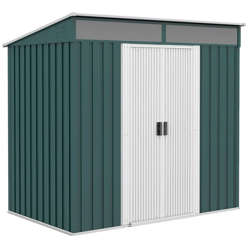Image of Outsunny 6.5 x 4ft Lockable Metal Shed w/ Foundation - Green 84H-006V00GN