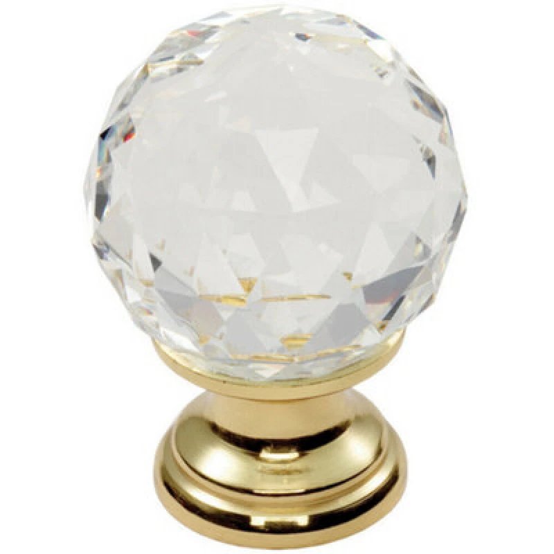 Image of Loops Faceted Crystal Cupboard Door Knob 31mm Dia Polished Brass Cabinet Handle Metallics unisex