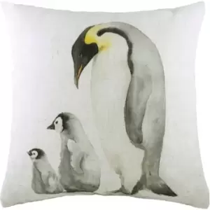 Image of Evans Lichfield Penguin Family Cushion Cover (One Size) (Off White/Black/Grey) - Off White/Black/Grey