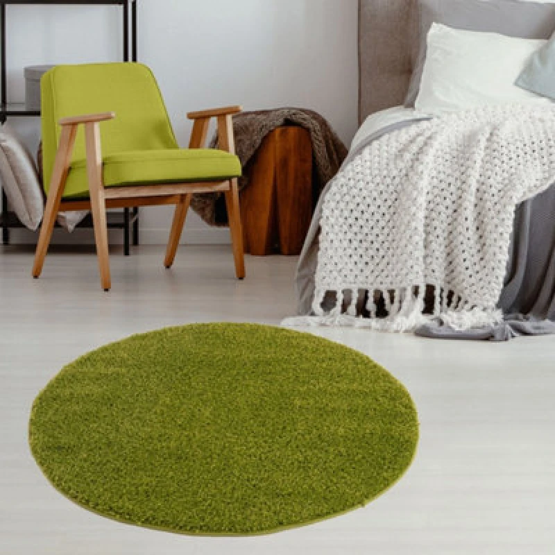 Image of THE RUGS Shaggy Rugs Green Living Room Rug - Soft Fluffy Thick Carpet For Bedrooms & Kitchen Easy To Clean Home Decor Rugs Size: 120cm diameter Gre