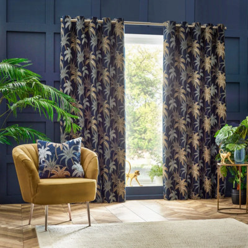 Image of Galapagos Eyelet Curtains Navy, Navy / 168x183cm