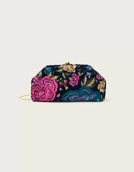 Image of Floral Embroidered Velvet Pouch