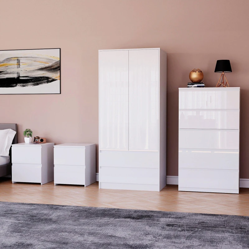 Image of Lassic Vida Designs Glinton Gloss 4 Piece Bedroom Set 3 White unisex 4 Piece