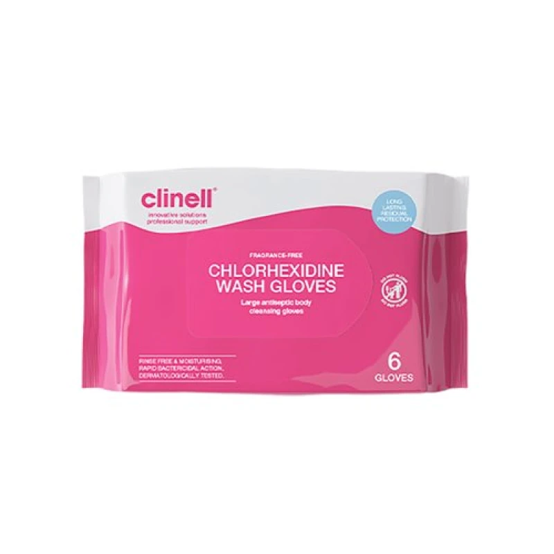 Image of Clinell Clinell Chlorhexidine Wash Gloves Fragrance Free (Pack of 6) CHGWGL6FF CHGWGL6FF1