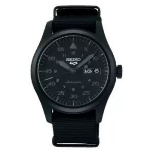 Image of Seiko 5 Sports Field 'Stealth' Automatic Black Dial Black Nylon Strap Mens Watch WatchNation UK Exclusive SRPJ11K1