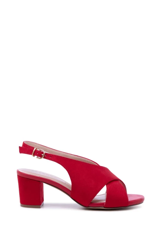 Image of Paradox London Womens Neroli' Wide Fit Block Heel Peep Toe Slingback Heels in Red Size: 5E Red Female 5E