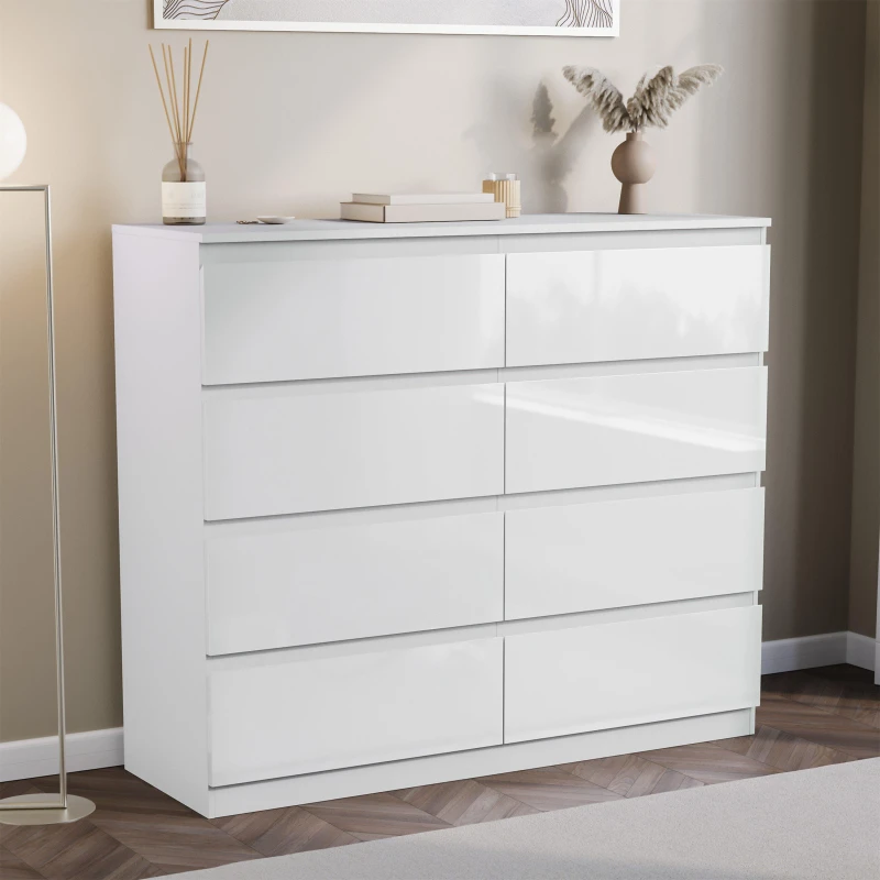 Image of Lassic Glinton High Gloss 8 Drawer Chest White unisex 8 Drawer
