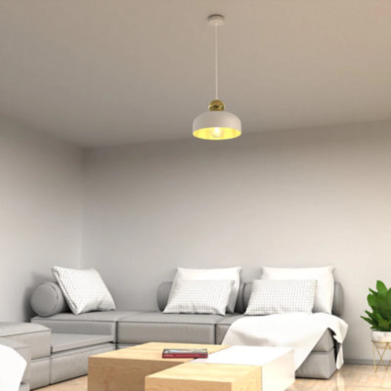 Image of Milagro Harald Pendant Lamp 1Xe27 A Stylish Hand Made 30Cm Lamp In Matt White With Luxurious Gold Detail