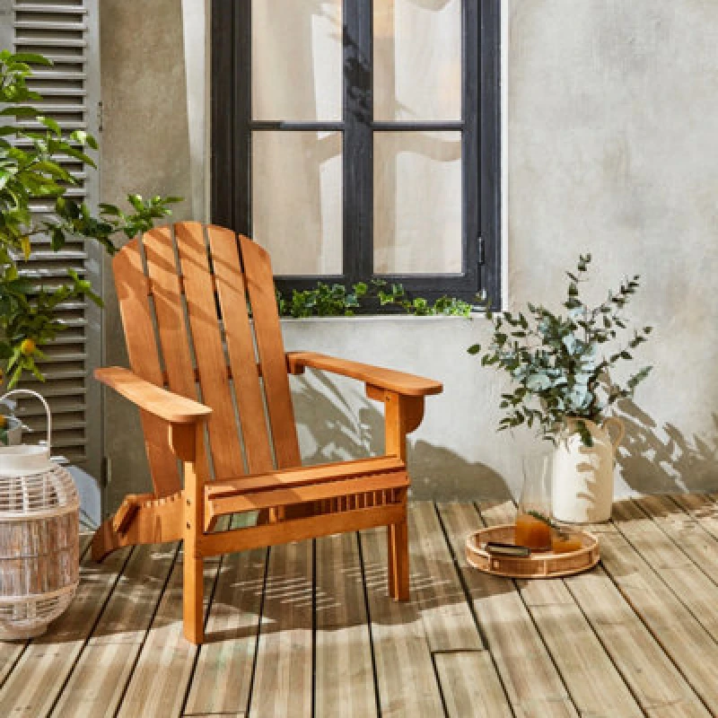 Image of sweeek Wooden Retro Garden Deck Chair Light Brown