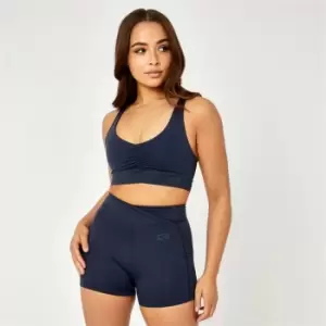Image of USA Pro x Courtney Black Ruched Balance Sports Bra - Blue