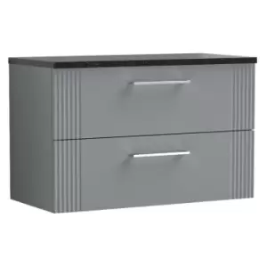 Image of Deco Satin Grey 800mm Wall Hung 2 Drawer Vanity Unit with Sparkling Black Laminate Worktop - DPF295LSB - Satin Grey - Nuie