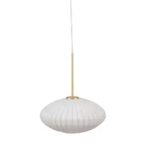 Image of White Glass and Gold Metal Ribbed Oval Pendant