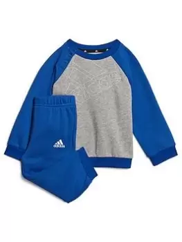 Image of adidas Favourites Toddler Boys Big Logo Crew & Jogger Set - Bright Blue, Bright Blue, Size 2-3 Years