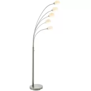 Image of 5 Light Floor Lamp Nickel & Glass Tall Standing Curved Multi Arm Living Room