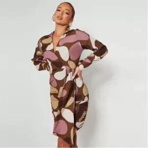 Image of I Saw It First Abstract Wrap Collared Mini Dress - Neutral