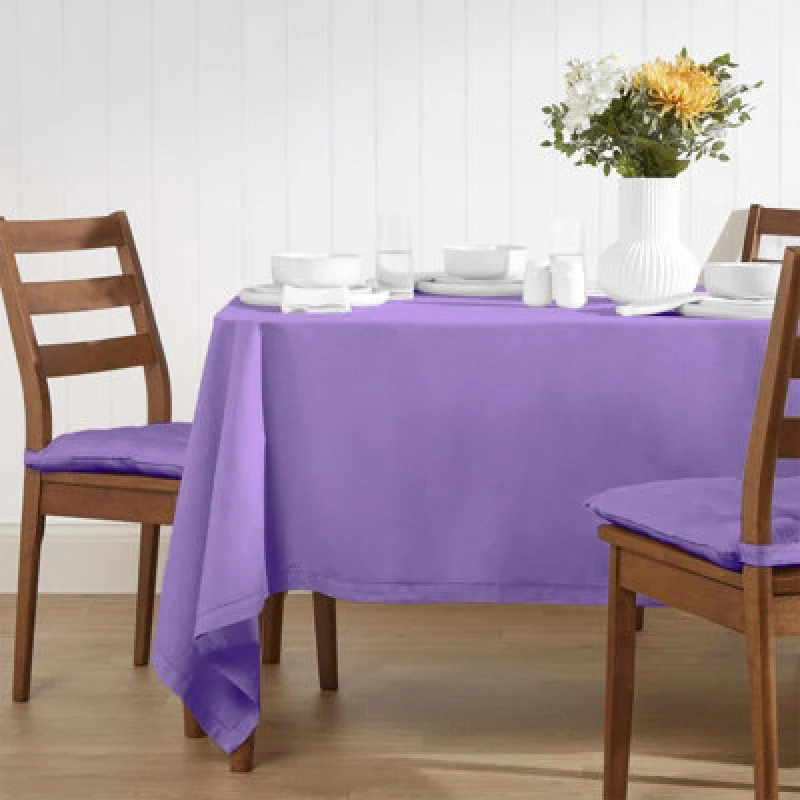 Image of Homescapes Plain Cotton Tablecloth, 178cm x 300cm Purple
