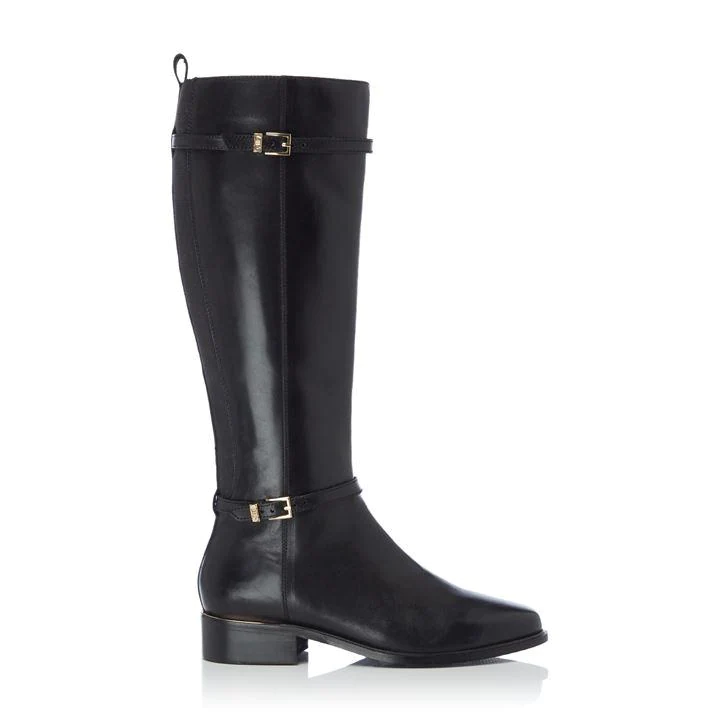 Image of Dune Black Leather 'Wf Top' Wide Fit Knee High Boots - 3