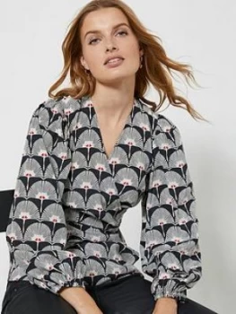 Image of Mint Velvet Jude Print Wrap Top - Black