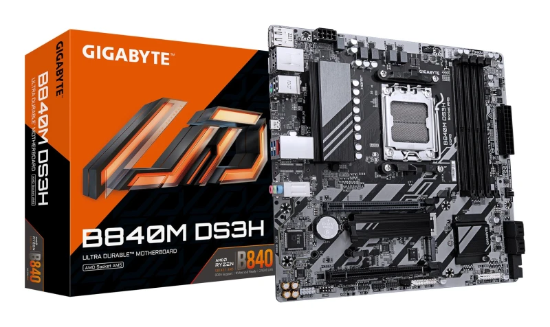 Image of Gigabyte Gigabyte B840M DS3H Motherboard - AMD Ryzen 9000 CPUs, 8+2+2 Phases VRM, up to 8200MHz DDR5, 2xPCIe 4.0 M.2, 2.5GbE LAN, USB 3.2 Gen 1 B840M