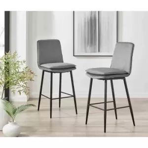 Image of Furniture Box 2x Marley Grey Velvet Black Leg Bar Stools