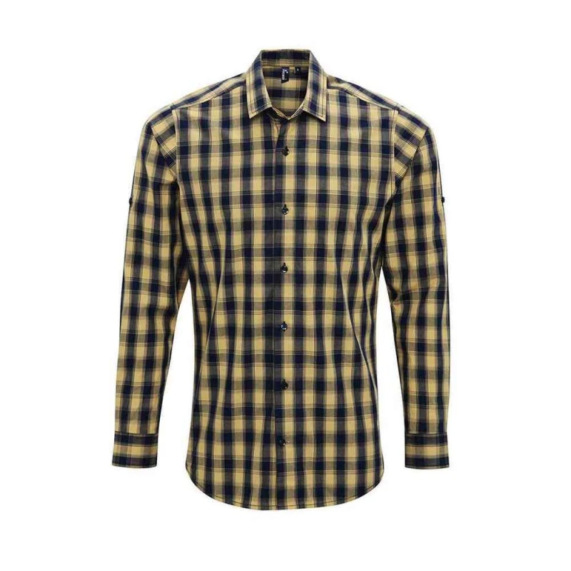 Image of Premier Premier Men Mulligan Checked Cotton Long-Sleeved Shirt Size: Small Multi S Male 5063527876676