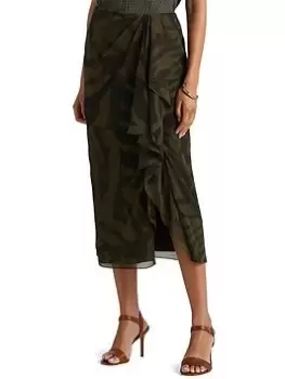 Image of Lauren by Ralph Lauren Kuadama Midi Skirt - Khaki, Multi, Size 10, Women