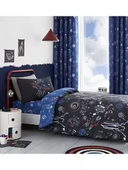 Image of Catherine Lansfield Space Adventure Glow In The Dark Duvet Set - Black, Multi, Size Double