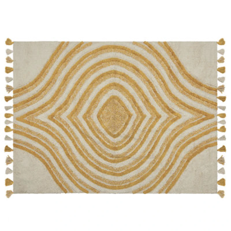 Image of Beliani Rug Bingol Yellow 160 X 230 Cm Cotton