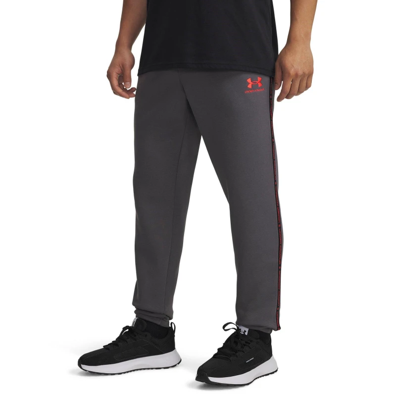 Image of Under Armour Mens Icon Taping Closed Hem Fleece Joggers Castlerock/Red male S