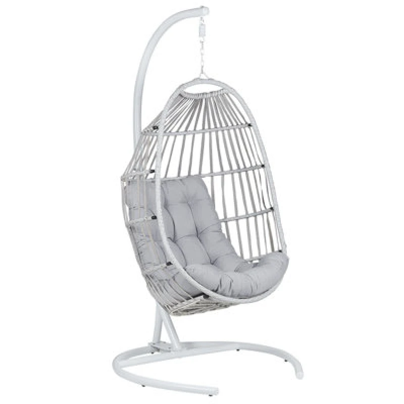 Image of Beliani Hanging Chair With Stand Sesia Pe Rattan Light Grey
