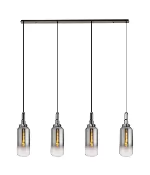 Image of Linear 4 Light Pendant E27 With 16cm Cylinder Glass, Smoked, Clear Black Chrome, Matt Black