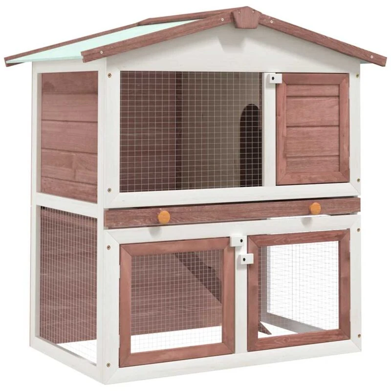 Image of VIDAXL Outdoor Rabbit Hutch 3 Doors Brown Wood vidaXL 8719883737614