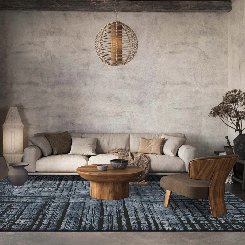 Image of Belgravia Living Room Area Rug Metallic Sheen Modern Nexus Design Navy 200Cm X 290Cm
