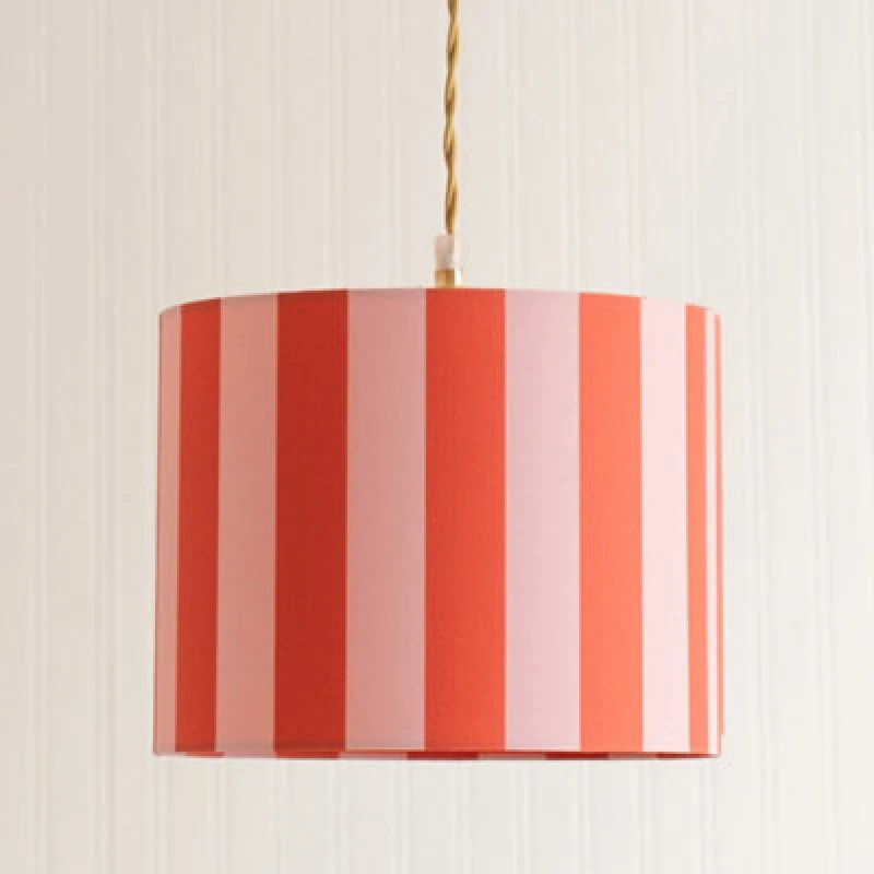 Image of ValueLights ValueLights Callie Colour Clash Orange and Pink Stripe Drum Lamp Shade with Bulb Size: Large Multi Large Unisex 5059406065514