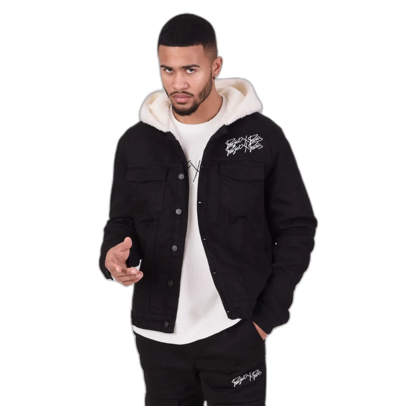 Image of Project X Paris Denim jacket with shearling hood Project X Paris Noir Male S