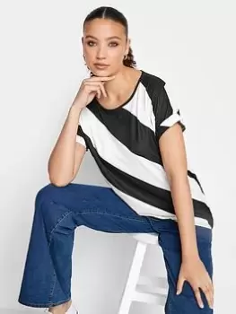 Image of Long Tall Sally Black White Turn Back Diagonal Stripe Tee, Black, Size 14, Women
