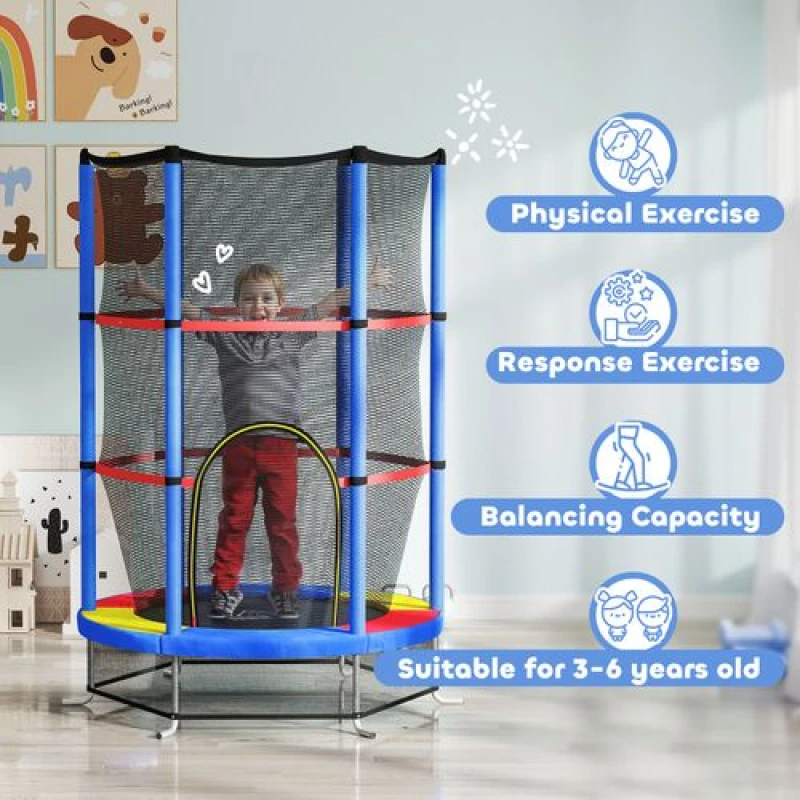 Image of HOMCOM HOMCOM Kids Trampoline Mini Bouncer w/ Enclosure Net for 3-6 Years