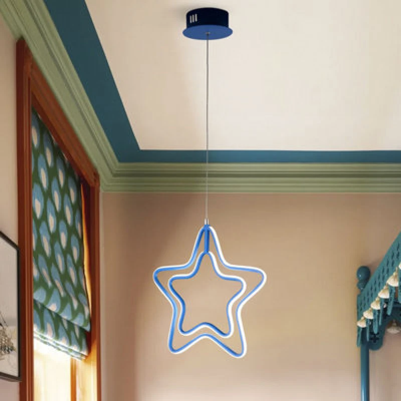 Image of Lighting Collection LED Blue Star Outline Pendant Light With Double Contour Silhouette Design