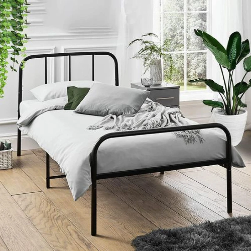 Image of House of Home House of Home Black Single Metal Bed Frame Extra Strong with Rounded Headboard