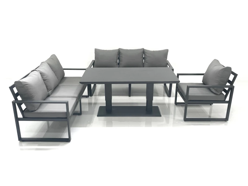 Image of Fimous Outdoor Garden Furniture Set Aluminium Lounge Sofa Adjustable Rising Lifting Dining Table Sets Dark Grey Dark Grey Unisex