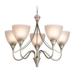 Image of 5 Light Multi Arm Ceiling Pendant Light Satin Steel, Opal Glass, E14