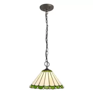 Image of Luminosa Lighting - 3 Light Downlighter Ceiling Pendant E27 With 30cm Tiffany Shade, Green, Crystal, Aged Antique Brass
