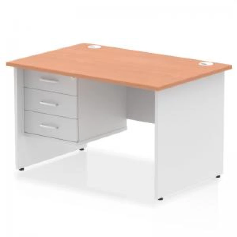 Image of Impulse Impulse 1200 x 800mm Straight Office Desk Beech Top White Panel End Leg with 1 x 3 Drawer Fixed Pedestal MIRDP12FP3BCHWHT