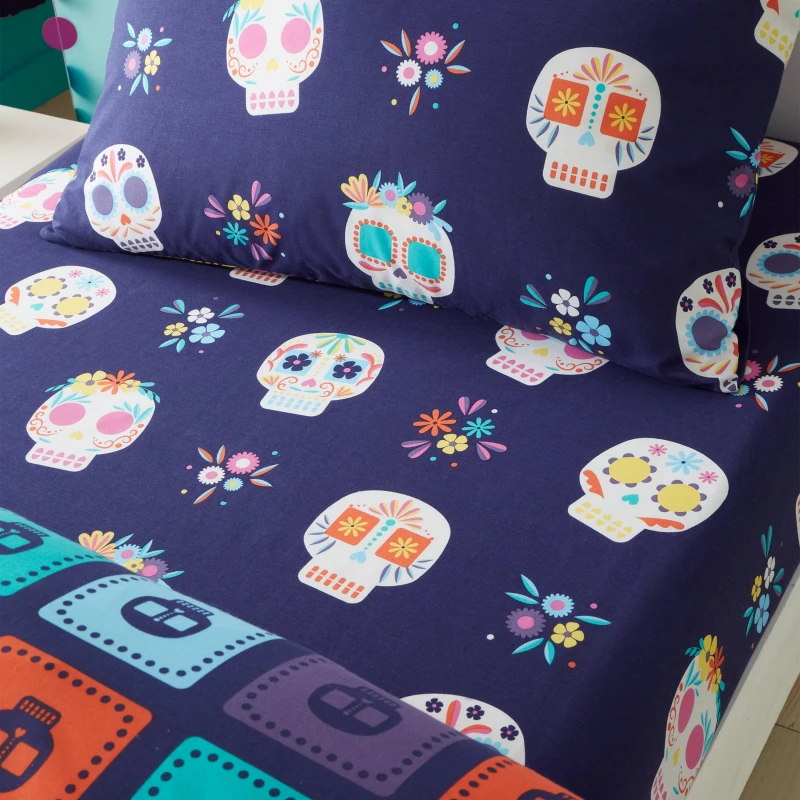 Image of Catherine Lansfield Sugar Skull Fiesta Fitted Sheet Purple