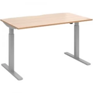 Image of Elev8² Sit Stand Single Desk with Beech Coloured Melamine Top and Silver Frame 2 Legs Mono 1400 x 800 x 675 - 1175 mm