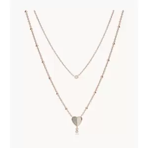 Image of Fossil Womens Sutton Flutter Hearts Rose Gold-Tone Stainless Steel Multi-Strand Necklace - Rose Gold